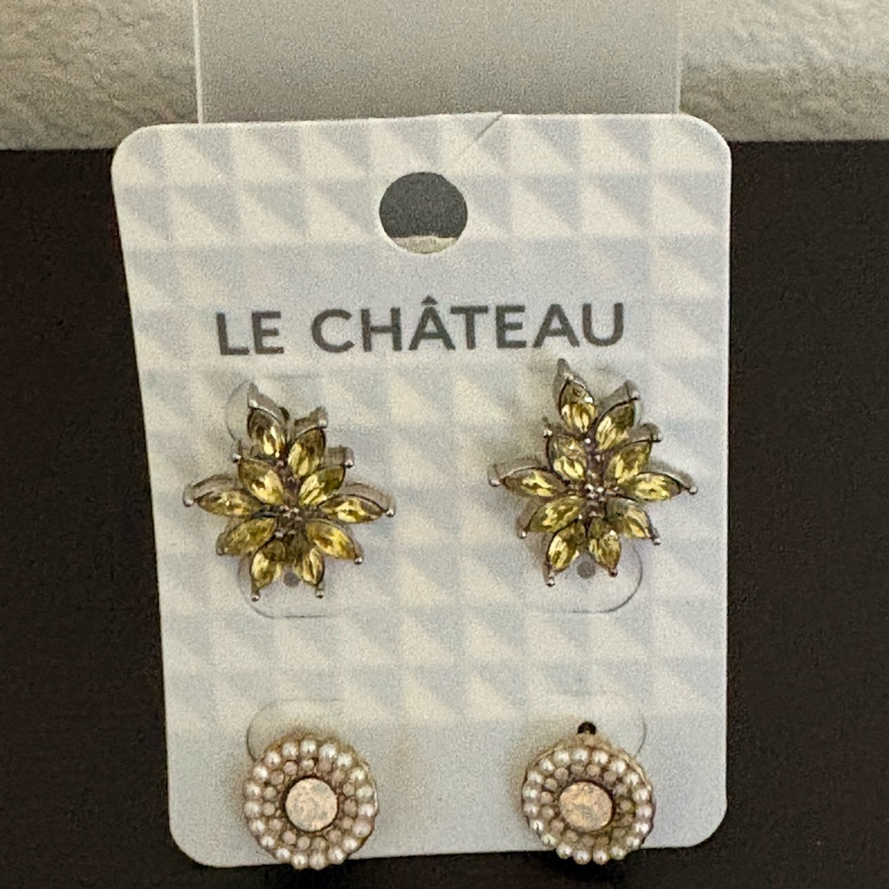 Le Chateau earrings crystal and faux pearls. Set of 2 earrings. New.